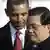 Hu Jintao at microphone with Obama behind