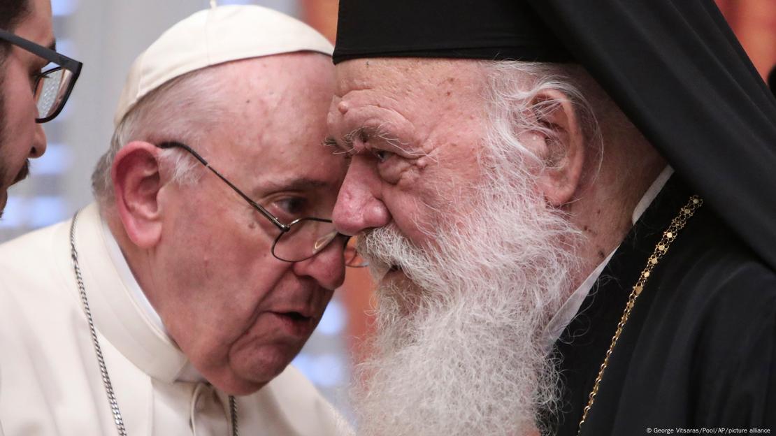 Pope Francis met Archbishop of Athens and leader of Greece's Orthodox Church, Ieronymos II in Athens, Greece in December 2021