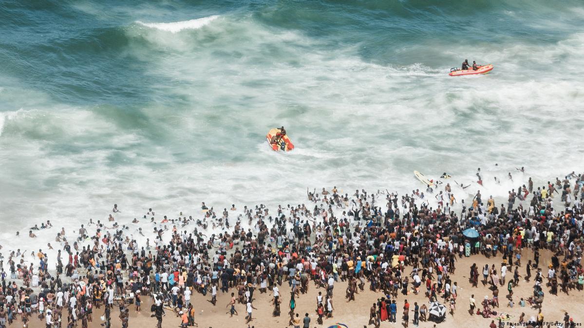 In South Africa A Massive wave hits Durban beach.
