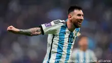 Argentina's Lionel Messi celebrates a goal during the World Cup final soccer match between Argentina and France at the Lusail Stadium in Lusail, Qatar, Sunday, Dec. 18, 2022. (AP Photo/Petr David Josek)