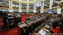 Handout picture distributed by the Peruvian Congress press office of the Session of the Plenary in which Peruvian lawmakers voted in favour of early general elections in April 2024 instead of 2026 as planned, on December 20, 2022, in Lima. - A week-long nationwide protests and confrontation has left a toll of 19 dead and more than 200 wounded forcing the government to impose a State of Emergency sparked by the ousting of former President Pedro Castillo. (Photo by Cesar COX / Peruvian Congress / AFP) / RESTRICTED TO EDITORIAL USE - MANDATORY CREDIT AFP PHOTO - PERUVIAN CONGRESS - NO MARKETING - NO ADVERTISING CAMPAIGNS - DISTRIBUTED AS A SERVICE TO CLIENTS
