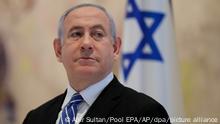 ARCHIV - 24.05.2020, Israel, Jerusalem: Benjamin Netanjahu, damaliger Ministerpräsident von Israel, nimmt an der ersten Kabinettssitzung der neuen Regierung in der Knesset teil. (zu dpa «Regierungsbildung in Israel geht in die Verlängerung») Foto: Abir Sultan/Pool EPA/AP/dpa +++ dpa-Bildfunk +++