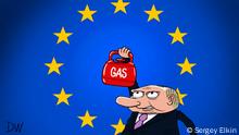 Thema: EU führt ab Februar Gaspreisdeckel ein. Das betrifft Gas aus Russland. Doch Experten zweifeln an der Maßnahme.
Bildbeschreibung: Der russische Präsident Wladimir Putin hebt eine Hantel in die Luft vor dem Hintergrund der EU-Fahne.
