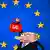 Описание карикатуры DW: в центре изображения на фоне флага Евросоюза стоит карикатурный российский президент Владимир Путин и поднимает вверх гантелю, похожую одновременно на канистру, с надписью "GAS" (газ).