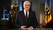 German President Frank-Walter Steinmeier is pictured during the recording of his annual Christmas speech at the presidential Bellevue palace in Berlin, Germany, Thursday, Dec. 22, 2022. (Tobias Schwarz/Pool Photo via AP)
