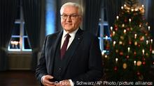 German President Frank-Walter Steinmeier is pictured during the recording of his annual Christmas speech at the presidential Bellevue palace in Berlin, Germany, Thursday, Dec. 22, 2022. (Tobias Schwarz/Pool Photo via AP)