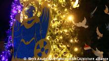 Kyiv, Ukraine - December 19, 2022 - The main country's Christmas tree of invincibility lit up with holiday illuminations in Sofiyska Square, Kyiv, capital of Ukraine. Photoby Anatolii Siryk/Ukrinform/ABACAPRESS.COM