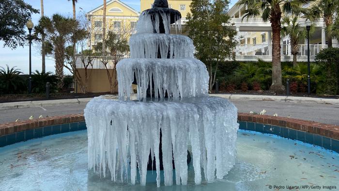 A frozen public fountain in Charleston, South Carolina.