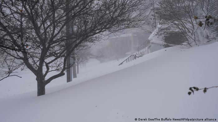 In Buffalo, snow buried sidewalks, streets, and driveways.