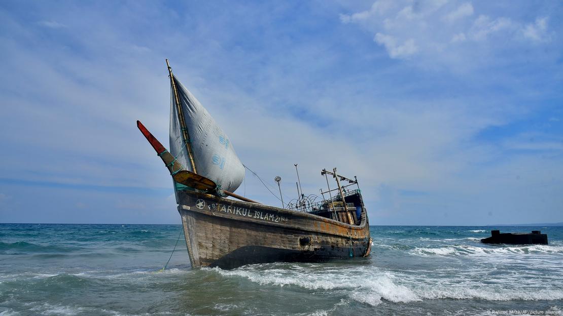 The boat used to carry ethnic Rohingya rests on Indra Patra beach in Ladong village, Aceh province, Indonesia