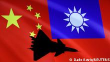 FILE PHOTO: Airplane is seen in front of Chinese and Taiwanese flags in this illustration, August 6, 2022. REUTERS/Dado Ruvic/Illustration/File Photo