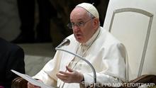 Pope Francis delivers a speech during the weekly general audience in Paul VI hall at the Vatican on December 28, 2022. - Pope Francis said on December 28, 2022 that former pontiff, 95, whose health has steadily been deteriorating, is very ill and he is praying for him. (Photo by Filippo MONTEFORTE / AFP)