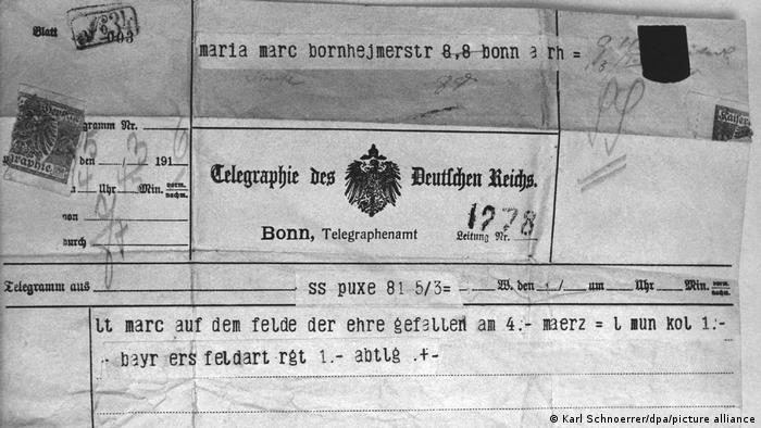 Telegram meldet den Tod des Malers Franz Marc Telegram meldet den Tod des Malers Franz Marc
