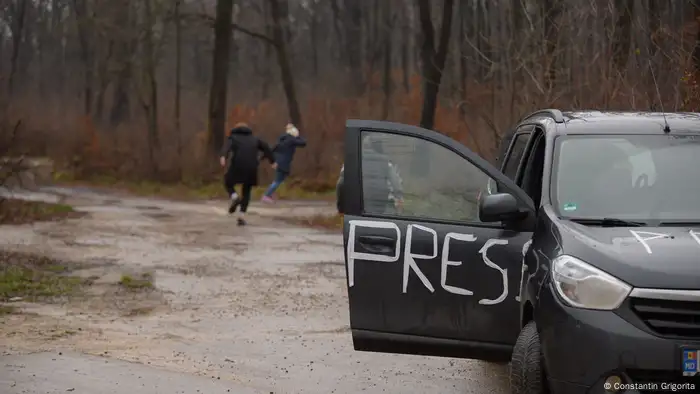 Media workers conduct trainings on how to move in a war zone.