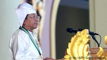 Myanmar's military chief Min Aung Hlaing makes a speech at a parade ground to mark the country's Independence Day in Naypyidaw on January 4, 2023. - Myanmar's junta announced an amnesty for 7,000 prisoners to mark Independence Day on January 4 following a show of force in the capital, days after increasing democracy figurehead Aung San Suu Kyi's jail term to 33 years. (Photo by AFP) (Photo by STR/AFP via Getty Images)