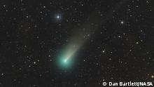 Rare green comet to visit Earth for the first time since Neanderthal times Text: Comet C/2022 E3 (ZTF) was discovered by astronomers using the wide-field survey camera at the Zwicky Transient Facility this year in early March. Since then the new long-period comet has brightened substantially and is now sweeping across the northern constellation Corona Borealis in predawn skies. It's still too dim to see without a telescope though. But this fine telescopic image from December 19 does show the comet's brighter greenish coma, short broad dust tail, and long faint ion tail stretching across a 2.5 degree wide field-of-view. On a voyage through the inner Solar System comet 2022 E3 will be at perihelion, its closest to the Sun, in the new year on January 12 and at perigee, its closest to our fair planet, on February 1. The brightness of comets is notoriously unpredictable, but by then C/2022 E3 (ZTF) could become only just visible to the eye in dark night skies.
Credit: Dan Bartlett
