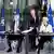 EU-Ratspräsident Charles Michel, NATO-Generalsekretär Jens Stoltenberg und EU-Kommissionspräsidentin Ursula von der Leyen (v.l.) unterzeichnen die Kooperationsvereinbarung 