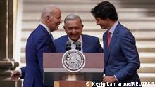10.01.2023
U.S. President Joe Biden, Mexican President Andres Manuel Lopez Obrador and Canadian Prime Minister Justin Trudeau speak ahead of a joint statement at the conclusion of the North American Leaders' Summit in Mexico City, Mexico, January 10, 2023. REUTERS/Kevin Lamarque