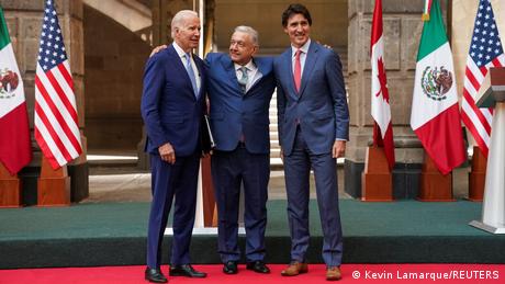 El presidente de EE. UU., Joe Biden, el mexicano, Andrés Manuel López Obrador, y el primer ministro canadiense, Justin Trudeau.