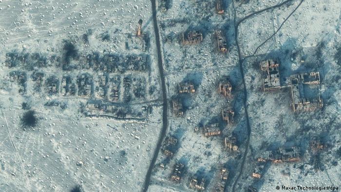 Imagen satelital de la destrucción en Soledar, Ucrania, por ataques rusos.