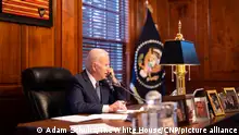30/12/2021 United States President Joe Biden speaks with President Vladimir Putin of Russia by phone from his private residence in Wilmington, Delaware on Thursday, December 30, 2021. Mandatory Credit: Adam Schultz/The White House via CNP)