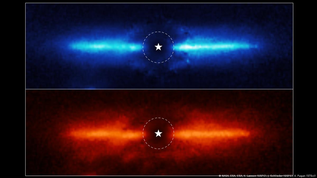 Fotos enviadas pelo telescópio James Webb mostram disco de detritos de pó em volta de uma estrela anã vermelha