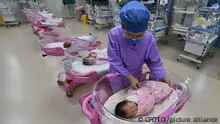 08.08.2022
FUYANG, CHINA - AUGUST 8, 2022 - A nurse cares for a newborn at the Women and Children's Hospital in Fuyang City, Anhui Province, China, Aug 8, 2022. The growth rate of China's total population has slowed markedly.
