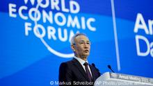 Liu He, Vice Prime Minister of China delivers a speech at the World Economic Forum in Davos, Switzerland Tuesday, Jan. 17, 2023. The annual meeting of the World Economic Forum is taking place in Davos from Jan. 16 until Jan. 20, 2023. (AP Photo/Markus Schreiber)