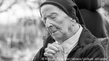 File photo dated February 10, 2021 of Sister Andre, Lucile Randon in the registry of birth, sits in a wheelchair, on the eve of her 117th birthday in her retirement home in Toulon, south of France. According to the Guinness World Records the French nun who recently celebrated her 118th birthday with her traditional port-and-chocolate cocktail is now the world's oldest known person, following the death announced Monday of a Japanese woman one year her senior. Lucile Randon, known as Sister Andre, was born in southern France on February 11, 1904, when World War I was still a decade away. She now lives at a nursing home in Toulon along the Mediterranean coast, beginning every day with breakfast and then a morning mass, though her eyes can no longer see. She's happy, she likes very much this attention, said the home's communications director David Tavella, adding that a short press conference would be held Tuesday morning. But it's just another step, because her real goal is to overtake Jeanne Calment, a French woman who was reportedly 122-years-old when she died in 1997. Photo by Florian Escoffier/ABACAPRESS.COM