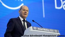 German Chancellor Olaf Scholz speaks at the World Economic Forum in Davos, Switzerland, on Wednesday, Jan. 18, 2023. The annual meeting of the World Economic Forum is taking place in Davos from Jan. 16 until Jan. 20, 2023. (AP Photo/Markus Schreiber)