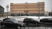 ARCHIV 25.02.2021+++ A view shows the headquarters of the Federal Security Service (FSB), the successor agency to the KGB, and Lubyanka Square in front of it in central Moscow on February 25, 2021. - Three decades after Russians toppled the statue of Soviet secret police founder Felix Dzerzhinsky, they are voting on whether to restore it outside of the domestic intelligence headquarters in central Moscow. (Photo by Alexander NEMENOV / AFP) (Photo by ALEXANDER NEMENOV/AFP via Getty Images)