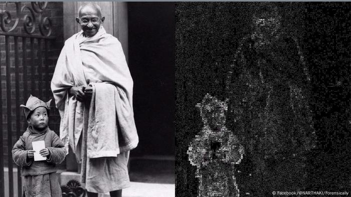 Manipuliertes Bild, das Ghandi und den Dalai Lama zusammen zeigt
