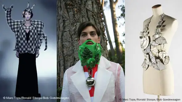 Von links: Christophe Coppens, Deer Cape, Dream Your Dream collection, Winter 2005 (Foto/photo: Marc Tops, Walter van Beirendonck, Green Beard, eXplicit Collection Spring/summer 2009, Foto/photo: Ronald Stoops, Maison Martin Margiela, Gilet en porceleine, Autumn/winter 1989/90/ Montage DW)