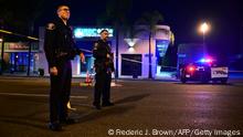 Police stand guard at the scene near the intersection of Garvey and Garfield Avenue in Monterey Park, California, on January 22, 2023, where police are responding to reports of multiple people shot. - Police were at the scene of a shooting in southern California that has caused a number of casualties, the Los Angeles Times reported January 22, citing a law enforcement source. (Photo by Frederic J. BROWN / AFP) (Photo by FREDERIC J. BROWN/AFP via Getty Images)