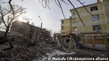 BAKHMUT, UKRAINE - JANUARY 17: A view of debris and heavily damaged buildings while the first anniversary of Russia-Ukraine war approaches in Bakhmut, Ukraine on January 17, 2023. Majority of the population is evicted as civilians struggle to carry on with their lives in Bakhmut, one of the most intense frontlines of war. Mustafa Ciftci / Anadolu Agency