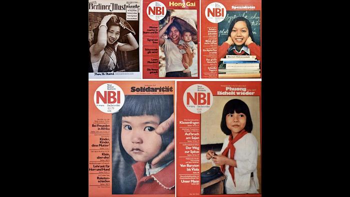 Collage der Artikelbilder der Neuen Berliner Illustrierten zu Vietnam zeigen nur Mädchen und junge Frauen