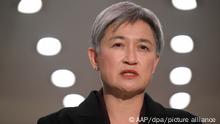Penny Wong, Außenministerin von Australien, spricht zu den Medien während einer Pressekonferenz nach einem Treffen mit dem chinesischen Außenminister Wang Yi im Diaoyutai State Guesthouse. Es ist der erste australische Außenministerbesuch in China seit vier Jahren. +++ dpa-Bildfunk +++