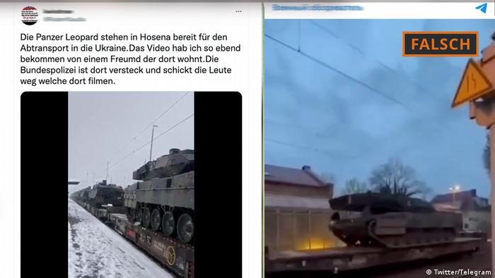 صورة من مقطع الفيديو غير الصحيح حول نقل دبابات ليوبارد إلى أوكرانيا