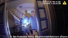 28.10.2022
This image from video from police body-worn camera footage, released by the San Francisco Police Department, shows Paul Pelosi, right, fighting for control of a hammer with his assailant, David DePape, during a attack at Pelosi's home in San Francisco on Oct. 28, 2022. DePape wrests the tool from Pelosi and lunges toward him the hammer over his head. The blow to Pelosi occurs out of view of the video as officers rush into the house and subdue DePape. (San Francisco Police Department via AP)