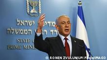 Israeli Prime Minister Benjamin Netanyahu gestures as he speaks at a news conference at the Prime Minister s office in Jerusalem, Israel on Wednesday, January 25, 2023. Pool PUBLICATIONxINxGERxSUIxAUTxHUNxONLY JERX20230125101 RONENxZVULUN