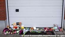 Flowers are laid at the location, where an 11-year-old girl was killed on January 9 in a shooting, in Antwerp, on January 11, 2023. - An 11-year-old girl was killed on January 9, 2023 in a shooting suspected to be linked to the booming illegal drug trade in the Belgian port city of Antwerp, officials said. - Belgium OUT (Photo by JONAS ROOSENS / BELGA / AFP) / Belgium OUT (Photo by JONAS ROOSENS/BELGA/AFP via Getty Images)