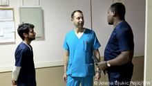 Nis. 30.01.2023. Professor of gynecology and obstetrics, Dr. Milan Trenkić, talks to foreign students at the gynecology clinic of the University Clinical Center in Nis.