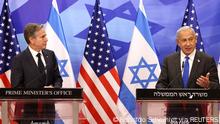 30.01.2023 *** US Secretary of State Antony Blinken (L) and Israeli Prime Minister Benjamin Netanyahu give a joint press conference, on January 30, 2023 in Jerusalem. RONALDO SCHEMIDT/Pool via REUTERS