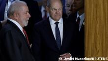 German Chancellor Olaf Scholz and Brazil's President Luiz Inacio Lula da Silva hold a joint news at the Planalto Palace, in Brasilia, Brazil January 30, 2023. REUTERS/Ueslei Marcelino