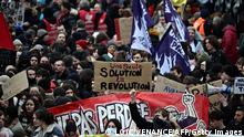 Protesters demonstrate on a second day of nationwide strikes and protests over the government's proposed pension reform, in Nantes on January 31, 2023. - France braces for major transport blockages, with mass strikes and protests set to hit the country for the second time in a month in objection to the planned boost of the age of retirement from 62 to 64. On January 19, some 1.1 million voiced their opposition to the proposed shake-up -- the largest protests since the last major round of pension reform in 2010. (Photo by LOIC VENANCE / AFP) (Photo by LOIC VENANCE/AFP via Getty Images)