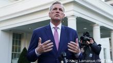 U.S. House Speaker Kevin McCarthy (R-CA) talks to reporters after he met with U.S. President Joe Biden to discuss the federal debt limit and spending, at the White House in Washington, U.S., February 1, 2023. REUTERS/Kevin Lamarque

