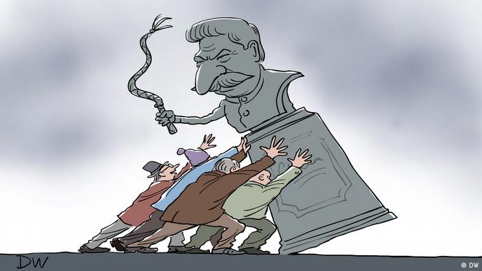 Karikatur - Stalinbüste wird wieder aufgestellt