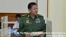 31.01.2023+++ In this photo released from the The Military True News Information Team, Senior Gen. Min Aung Hlaing talks during the National Defense and Security Council meeting Tuesday, Jan. 31, 2023, in Naypyitaw, Myanmar. As Feb. 1, 2023, marks two years after Myanmar’s generals ousted Aung San Suu Kyi’s elected government, thousands of people have died in civil conflict and many more have been forced from their homes in a dire humanitarian crisis. (The Military True News Information Team via AP)