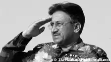 08/04/2002 FILE - President of Pakistan Gen. Pervez Musharraf salutes on April 9, 2002 at a public rally in Lahore, Pakistan. An official said Sunday, Feb. 5, 2023, Gen. Pervez Musharraf, Pakistan military ruler who backed US war in Afghanistan after 9/11, has died. (AP Photo/Zia Mazhar, File)
