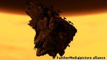 A piece of asteroid flying to the ground. The meteorite entered the arbita. Meteorite fractal. 3d rendering.